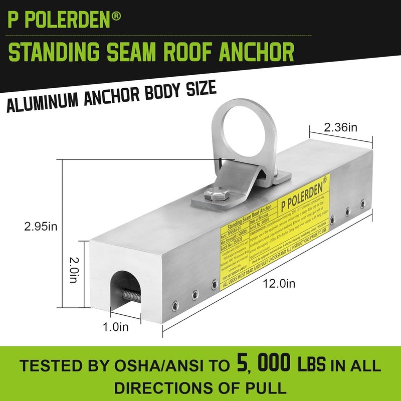 P Polerden Standing Seam Roof Anchor Clamp, Reusable Roofing Anchors Fall Protection Safety Kits, No Drill Roof Anchor, OSHA/ANSI Compliant, Lightweight, Solid Aluminum Alloy - Image 3